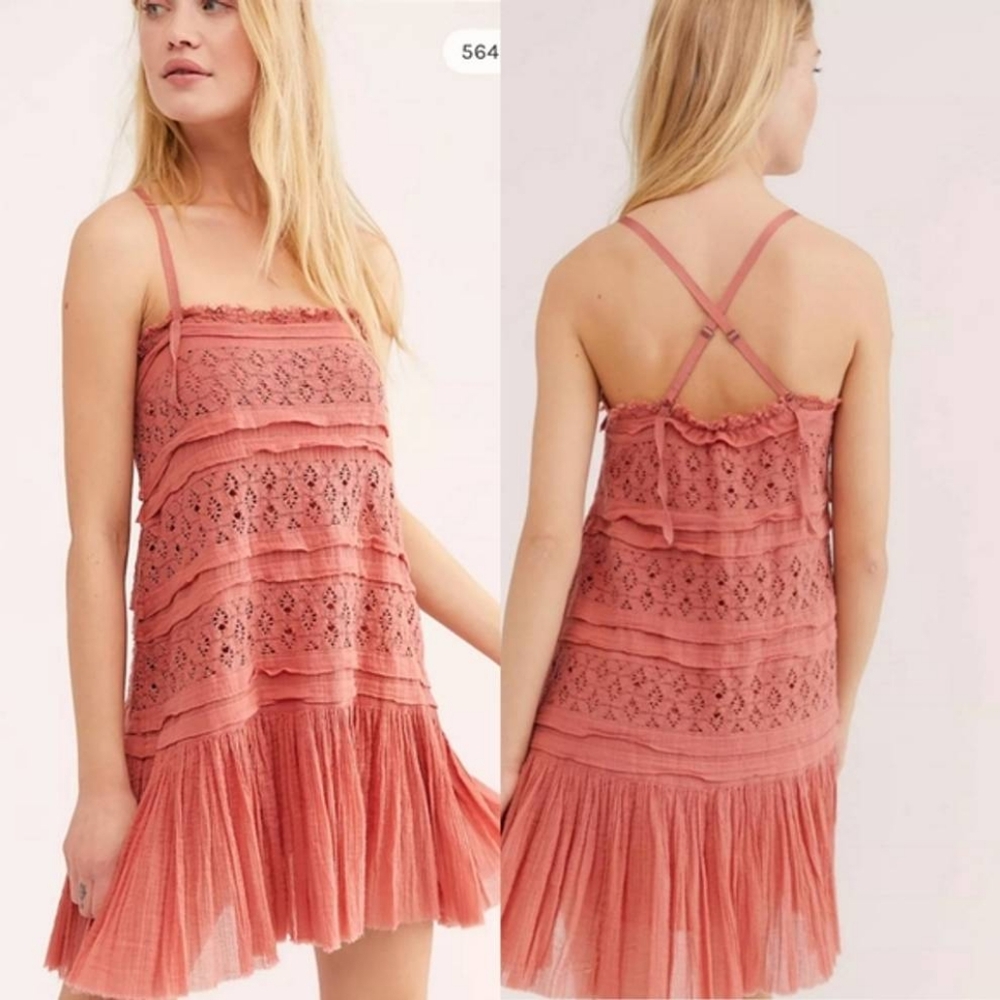Free People Dress XS Salmon Pink Crochet Detail